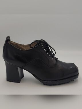 BRONX BY DIJKMANS Black Block-Heeled Oxfords with Lugg Soles, size 37
